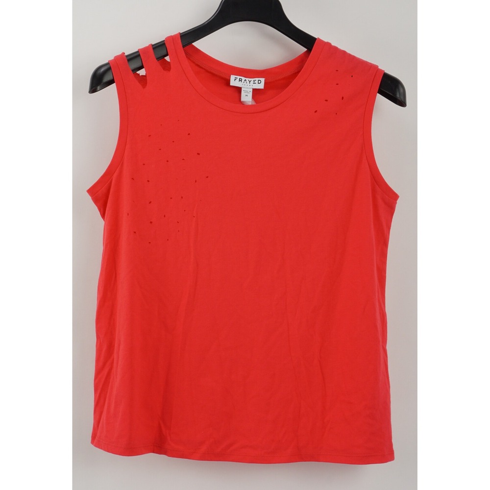 FRAYED Jeans Womens Red Distressed Sleeveless Crew Neck Tank Top XS M L